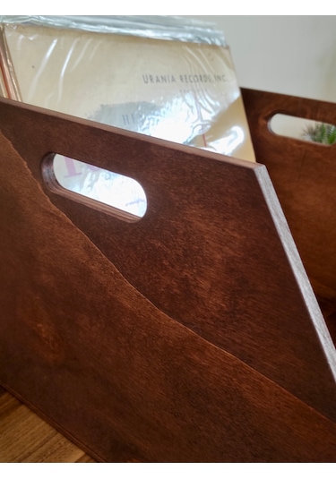 Ahşap Lp Plak Sandığı - Organizer Kutu Kestane Rengi - Wooden Lp Record Box Koyu Kırmızı