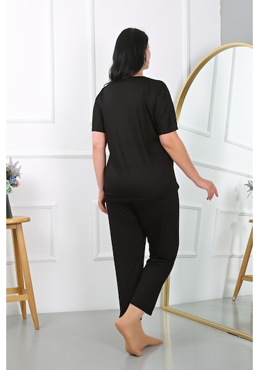 Akbeniz Kadın Büyük Beden Kısa Kol Penye Pijama Takımı Siyah 202405-siyah Siyah Akbeniz Kadın Büyük Beden Kısa Kol Penye Pijama Takımı Siyah 202405-siyah Siyah