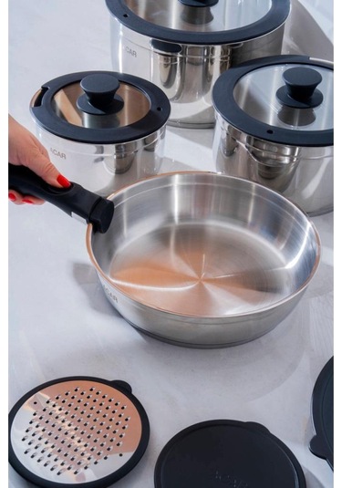 Acar Mars 12 Parça Çelik Tencere Seti Krt-08620 Siyah