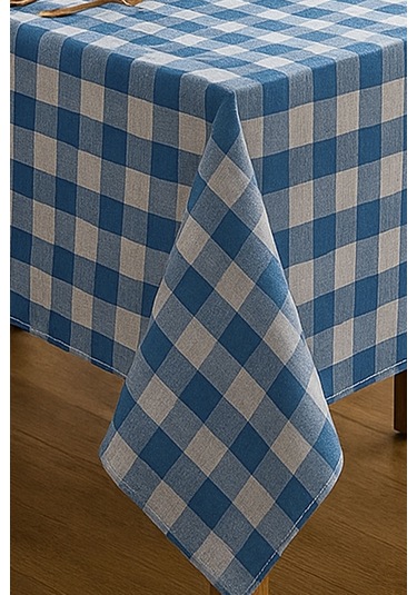 Mira Home Kareli Masa Örtüsü Sofra Bezi 160x220 Cm Rustik Mavi