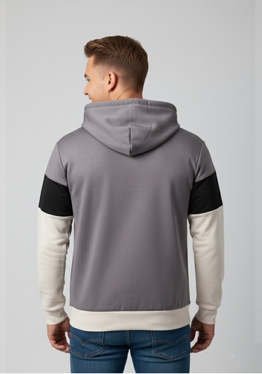 Deepsea Erkek Gri Dar Kesim Süet Kumaş Sweatshirt Kapüşonlu & Şık Tasarım Sweatshirt 2608510 Gri