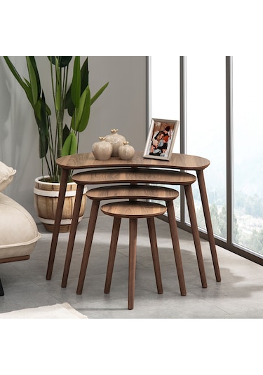 Vovvahome Moon 4lü Dörtlü Mdf Ahşap Zigon Sehpa - Ceviz