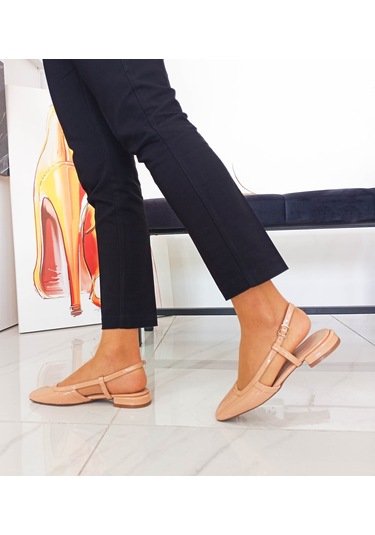 Nude Renk Rugan Alçak Topuk Bantlı Kadın Babet Ayakkabı 001