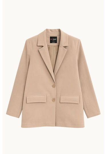 Mixray 4786 Kadın Oversize Kruvaze Blazer Ceket Toprak Toprak