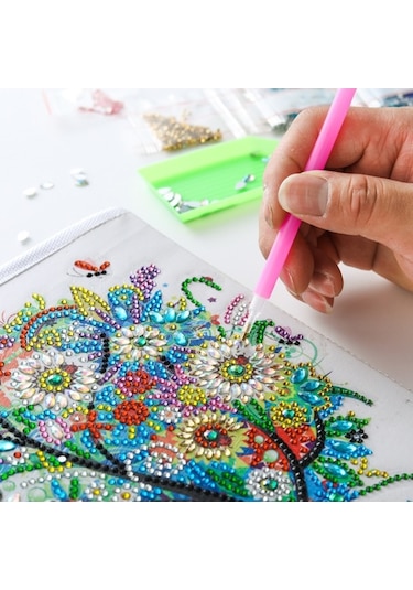 Ulzyvf Elmas Boyama Depolama Kutusu - Dıy Organizatör, 25x25x25cm Beyaz Kanvas, Araç Setli Çok Renkli Çok Renkli