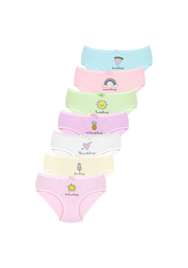 New Lilla 007 Kız Çoçuk Mix Color 7'Li Paket Baskılı Külot
