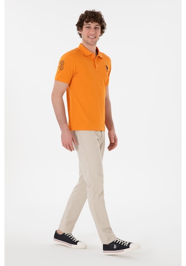 U.S. Polo Assn. Erkek Slim Fit Polo Yaka Turuncu Basic Tişört 50305929-VR051