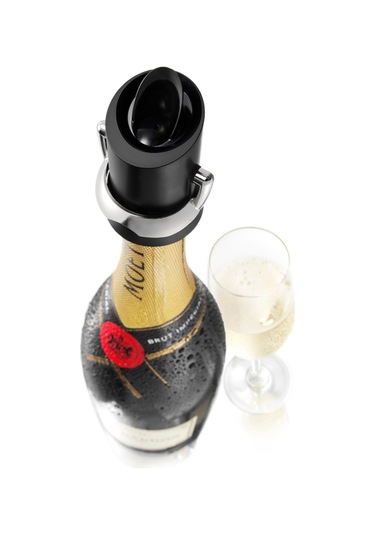 Vacu Vin Şampanya Kilit Ağızlı Ve Damla Korumalı - Siyah Kutulu - Siyah