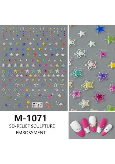 Nail Art Etiketler Çıkartmaları 5d Kabartmalı Kendinden Yapışkanlı Karikatür Çiçek Kelebek Yıldız Tırnak Çıkartmaları Gül