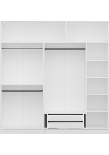 Minar Kale 5 Mebran Kapaklı 2 İç Çekmeceli Dolap Ve Yüklük Beyaz 255cm Beyaz