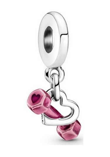 Fubena 925 Ayar Gümüş Dambıl Ve Kalp Sallantılı Charm