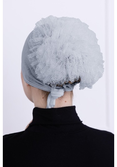 Fırfırlı Önden Dikişli Penye Bone - Kadın Tesettür Bağlamalı Topuz İç Bone-açık Gri Açık Gri