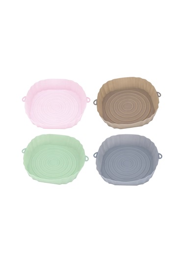 4 Adet Air Fryer Tava Silikon Sepet Yeniden Kullanılabilir Airfryer Tencere Tava Astarı Çok Renkli