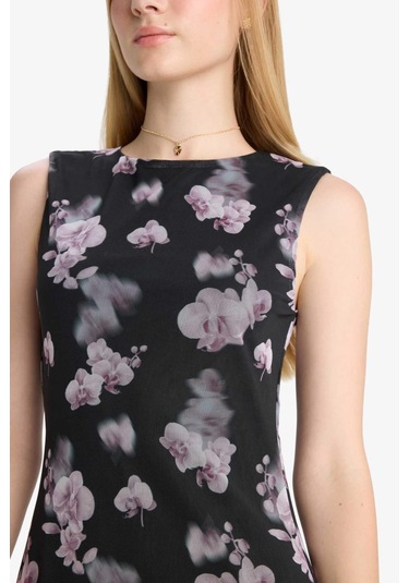 Defacto Coool Bisiklet Yaka Desenli Tül Kolsuz Mini Elbise F0415ax25wnbk81 Siyah