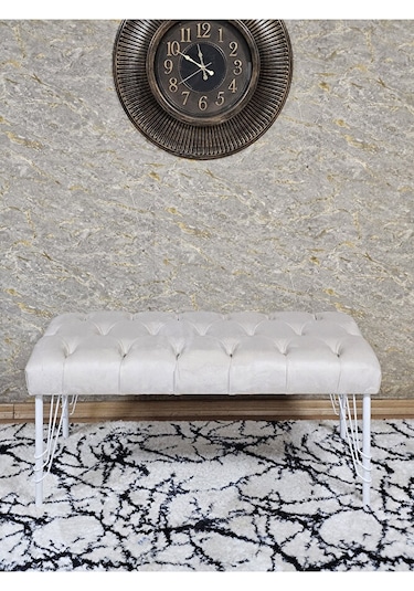 Beyaz Boyalı Tel Ayaklı 90 Cm Puf Bench - Puf - Bench - Kasalı Ot Çok Renkli