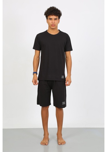 Akbeniz Erkek Pamuk Lakost Alt Üst Kaprili Pijama Takım Siyah 6872 Siyah