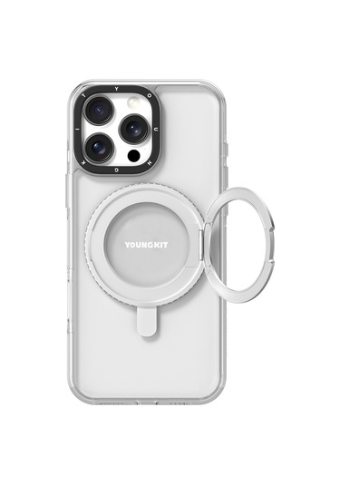 İphone 16 Pro Max Uyumlu Kılıf Magsafe Özellikli Parmak Ring Standlı Youngkit Pivot Serisi Kapak Şeffaf
