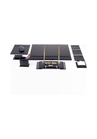 Siyah Hasır Sümen Takımı Elit Kristal Masa İsimliği Lüks Ofis Sümen Seti Ve Masa İsimlik