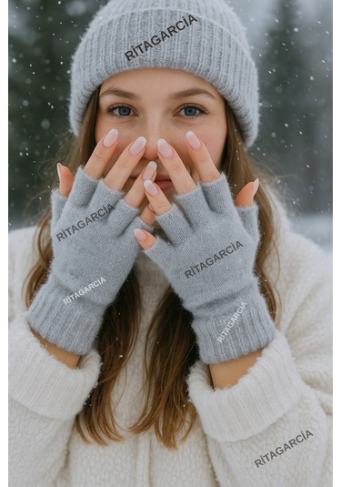 Peluş Kesik Parmak Eldiven Gri