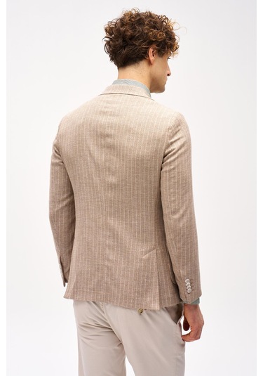 Erkek Bej Slım Fıt / Dar Kalıp Geniş Kırlangıç Ceket-16417 Bej