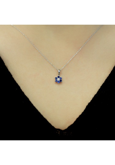 Lova Pırlantalı Safir Papatya Kolye - 2020005