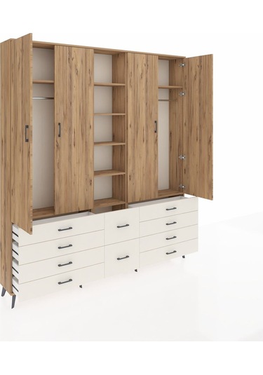 Arges Dolap 9 Raflı 10 Çekmeceli 2 Askılı 220x30x243 Çam-çam/aytaşı Atlas Çam/aytası