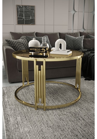 Piyano Tekli Orta Sehpa Gold Ayak Bronz Ayna