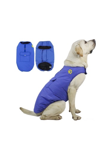 Hfambition Kışlık Çift Taraflı Köpek Montu - Isı Sağlama, Su Geçirmez, Reflektörlü Büyük Irklar İçin, Mevcut Stok, Mavi Xs 1-2 Kg Diğer