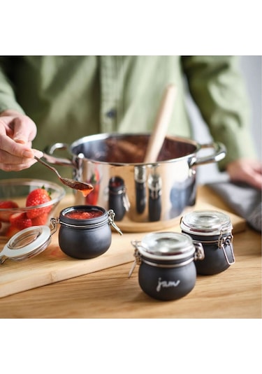 Korken Kapaklı Cam Kavanoz, Cam-siyah, 13 Cl, 3 Adet