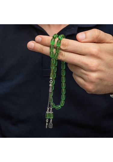 Gümüş Püsküllü Kapsül Kesim Sıkma Kehribar Tesbih Sl12601 Gümüş