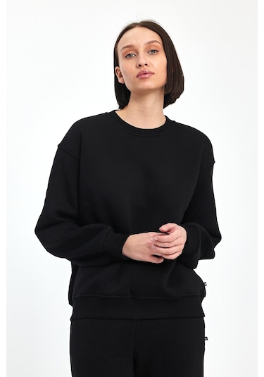 Odda Bisiklet Yaka Sweatshirt Siyah