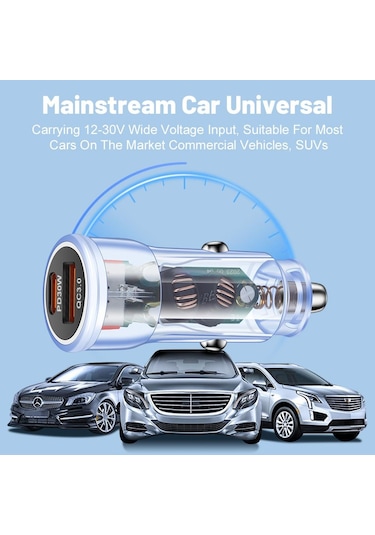 Vaorlo 48w Araç Şarj Cihazı Hızlı Şarj Usb + Pd Bağlantı Noktası Desteği Qc3.0 Hızlı Şarj Mavi