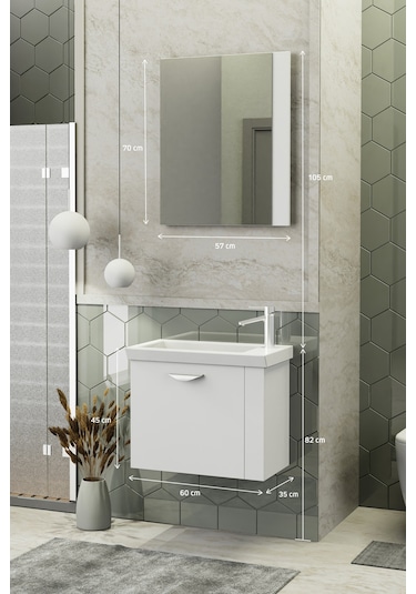 Biani Maxila 60 cm Banyo Dolabı,Seramik Lavabolu, Aynalı,Lavabo Dahil,Mdf,Beyaz Biani Maxila 60 cm Banyo Dolabı,Seramik Lavabolu, Aynalı,Lavabo Dahil,Mdf,Beyaz