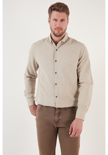 Buratti Pamuklu Regular Fit Düğmeli Yaka Kışlık Erkek Gömlek Cf24W127079 Bej