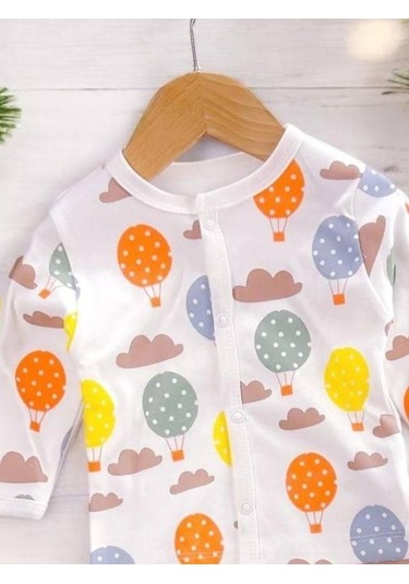 Bebek Uçan Balonlu Bulutlu Pamuklu Alt Üst Takım-15134 Vizon
