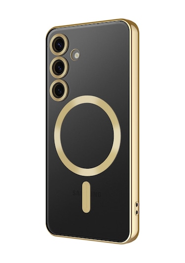 Samsung Galaxy Uyumlu A16 Kılıf Magsafe Kamera Lensli Korumalı Şeffaf Silikon Kapak Gold