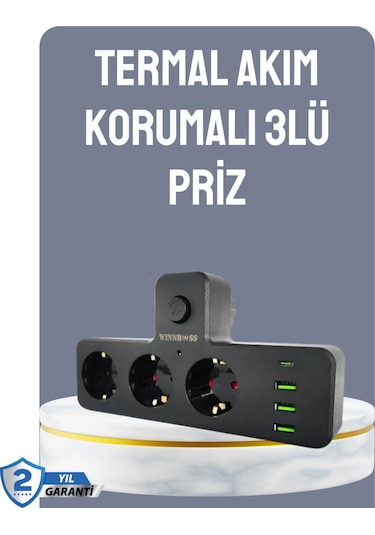 Anahtarlı Çoklu Priz 3 Usb 1 Type-c Hızlı Şarj Destekli 0