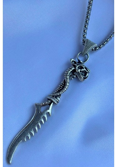 Ejderha Başlı El İşçiliği Paslanmaz Çelik Zincir Erkek Kolye Gümüş