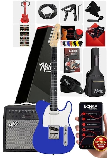 Midex Tlx-50bl-50amp Tele Kasa Maple Klavye 2 Single-coil 50w Amfili Elektro Gitar