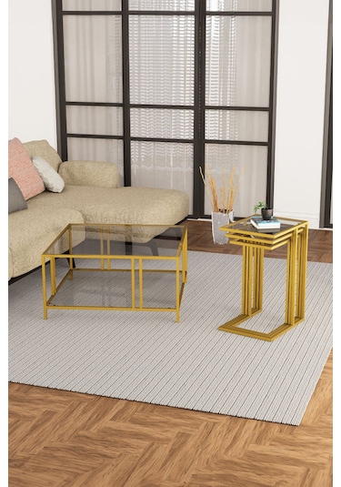 Uranüs Gold Orta Sehpa Füme Cam & İbiza Gold Zigon Sehpa Füme Cam