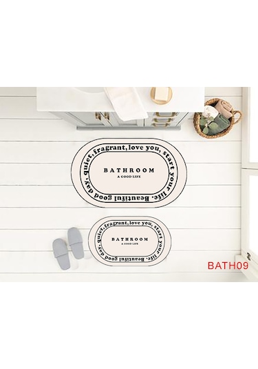 Eco Concept Kaymaz Taban Bathroom Yazılı Estetik Banyo Paspası Bej