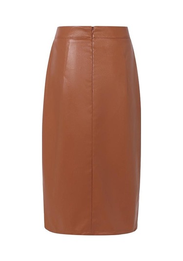 Vonda Kadın Modası Düz Renk Yırtmaçlı Düz Etekler Turuncu Vonda Kadın Modası Düz Renk Yırtmaçlı Düz Etekler Turuncu