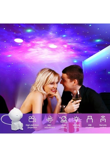 Honeybeeshop Beyaz Tunpahcon Modern Led Galaksi Projektoru Usb Yildizli Gokyuzu Gece Lambasi Uzaktan Kumandali Hareketli Astronot Tasarimi Yatak Odasi Dekoru Beyaz