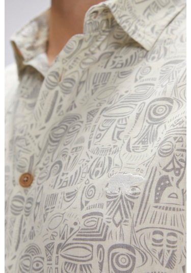 Merle Beyaz Kısa Kollu Baskılı Erkek Gömlek Beyaz