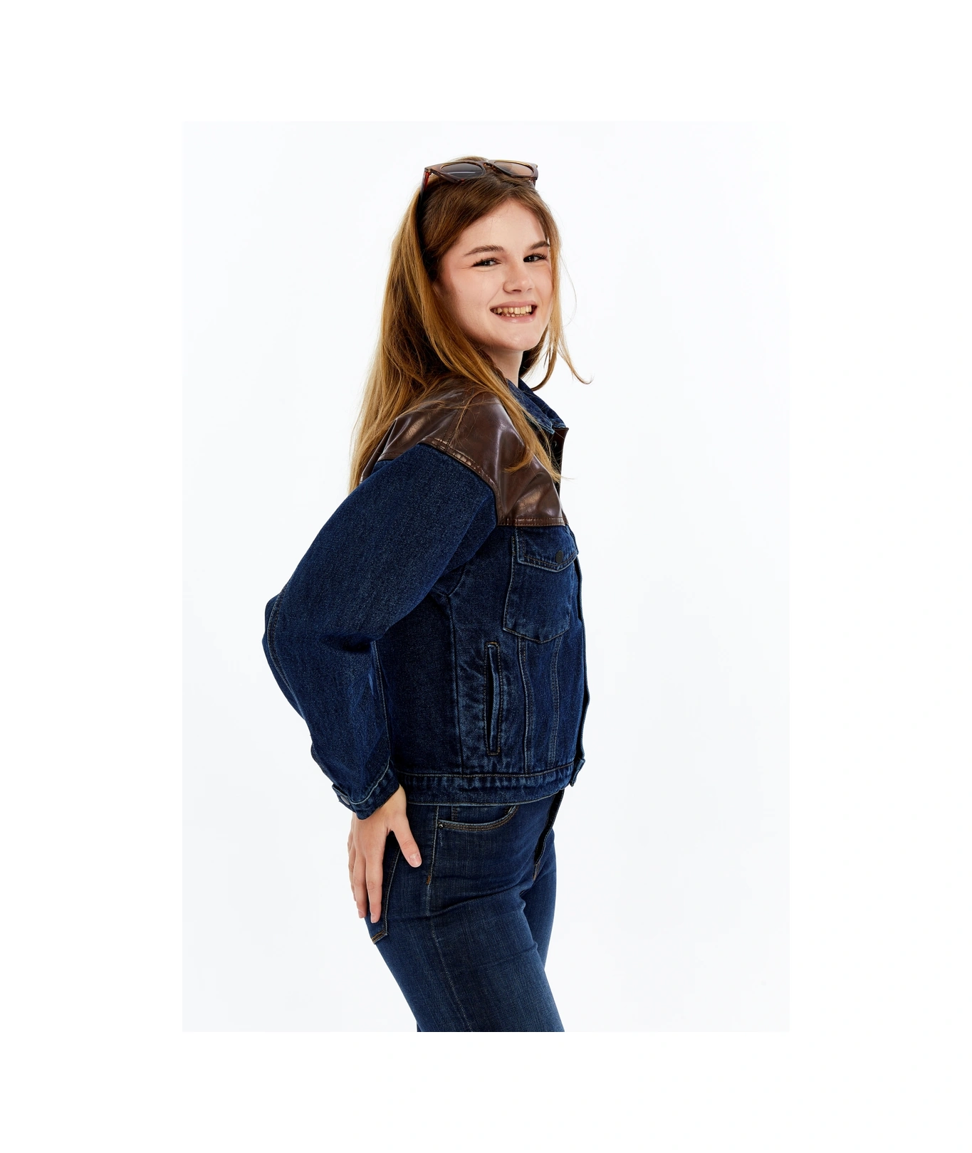 Kadın Standart Kot Ceket Deri Niş Özgün Tasarım Günlük Sokak Sitili Model Bomber Mont Kolej Ceket Kahverengi