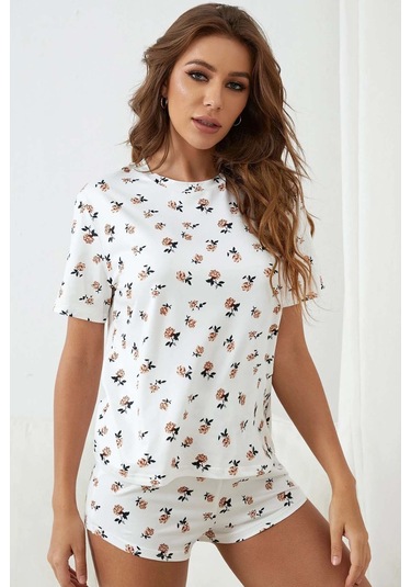 Merry See Baskılı Kısa Kollu Şortlu Kadın Pijama Takımı - Beyaz
