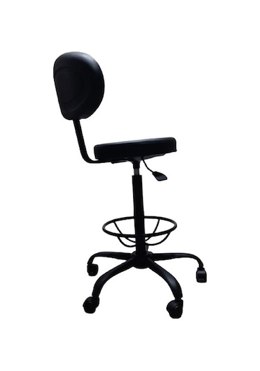 Laboratuvar Taburesi Çemberli Sırtlıklı Siyah Metal Ayaklı