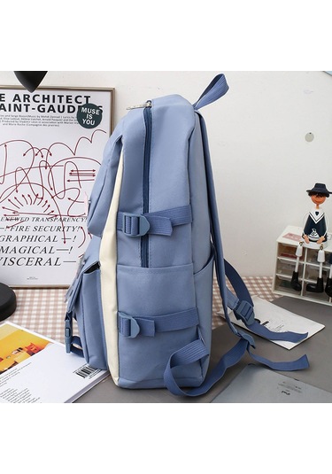 Lemestar Öğrenci İçin Kanvas Beşli Set: Okul Çantası, Sırt Çantası, Posta Çantası, Kalem Kutusu Ve El Çantası - Mavi Mavi