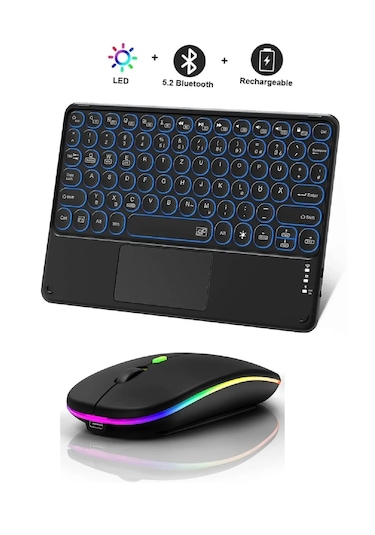 Kablosuz Bluetooth Klavye Mouse Seti Şarjlı Rgb Işıklı