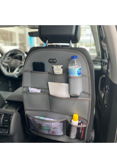 Volkswagen Caddy Araç İçi Deri Koltuk Arkası Organizer Düzenleyici Koruyucu Gri